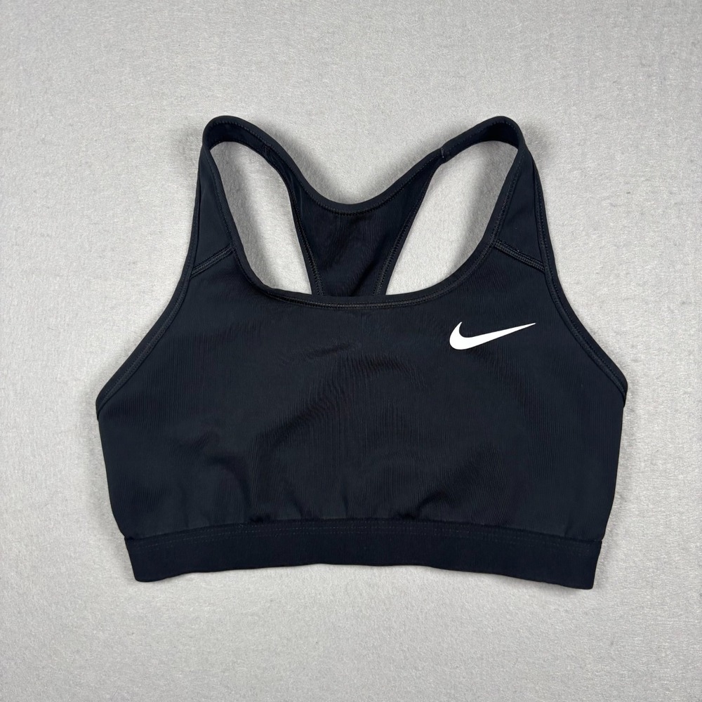 Nike Dri-FIT Sports Bra Womens Small S Black White Swoosh Racerback Running Gym
